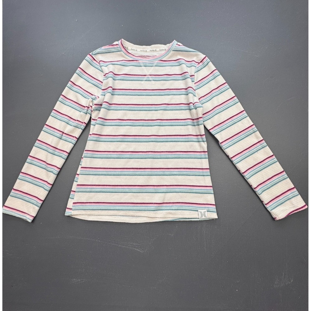 Hurley Stripe Thermal Shirt Women's Small Long Sleeve Crewneck Y2K Surf Style
